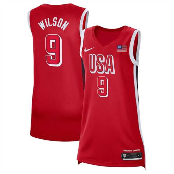 Womens USA Basketball #9 Aja Wilson Red 2024 Swingman Stitched Jersey